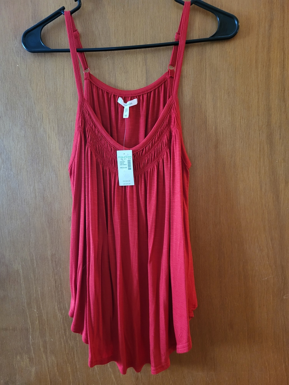 Maurices Red Smocked Yoke Camisole Tank